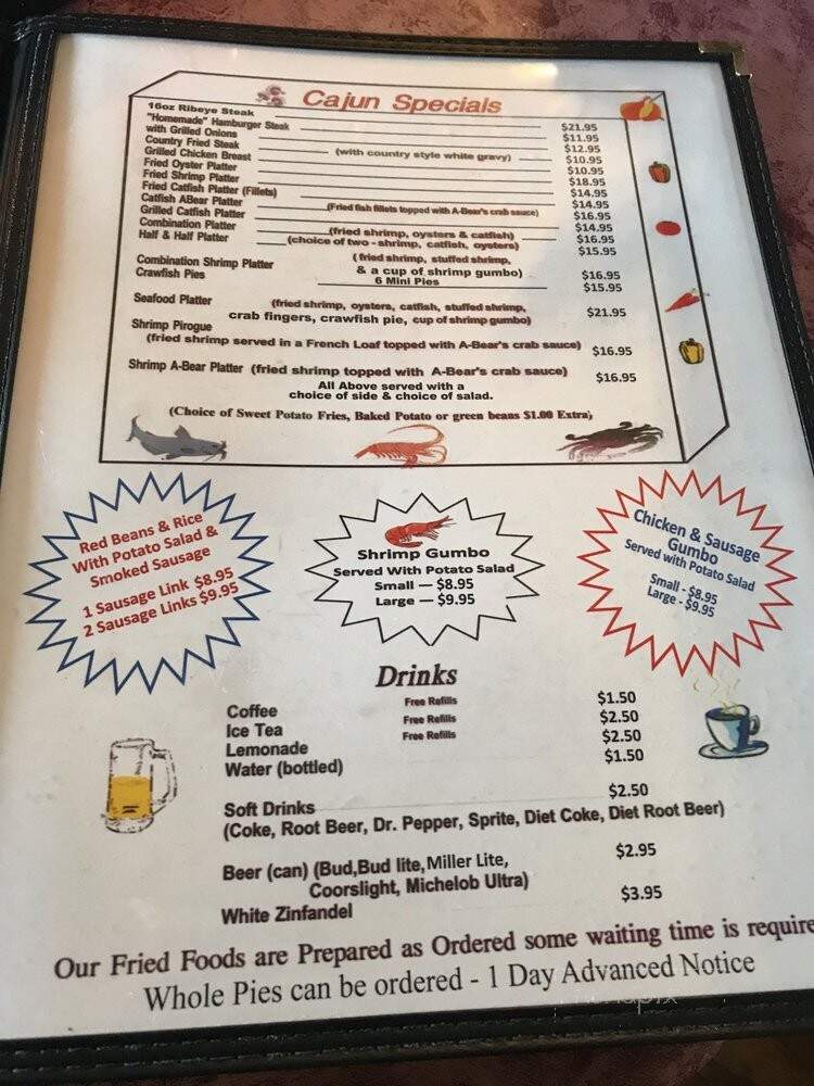 A-Bear's Restaurant - Houma, LA menu_pic