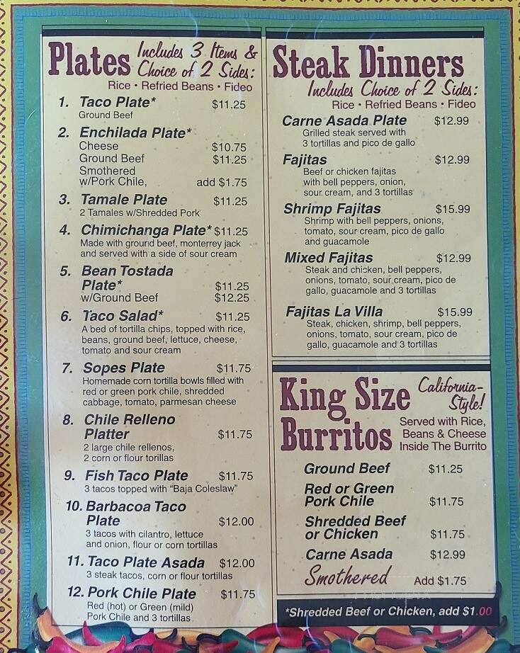 La Villa Restaurant - Alliance, NE menu_pic