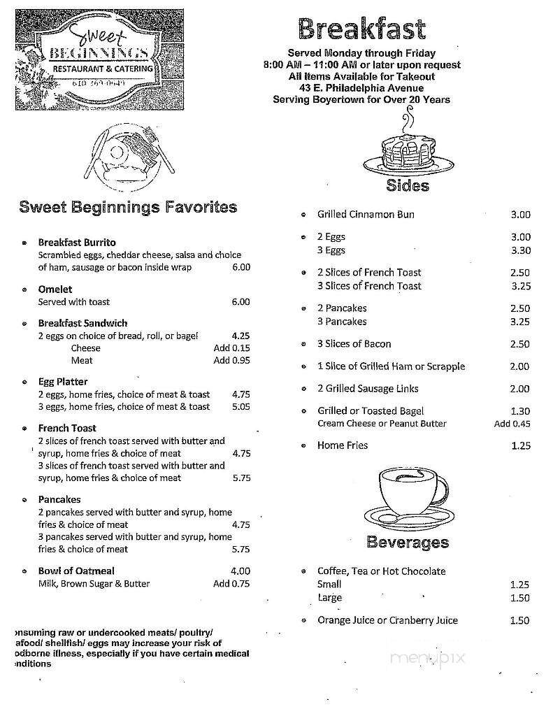 Sweet Beginnings - Boyertown, PA menu_pic