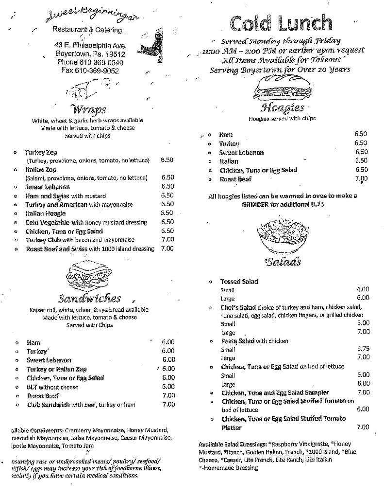 Sweet Beginnings - Boyertown, PA menu_pic