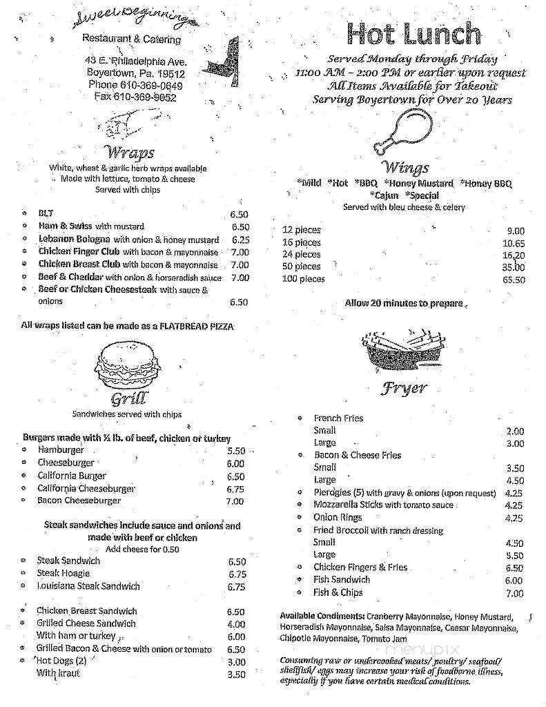 Sweet Beginnings - Boyertown, PA menu_pic