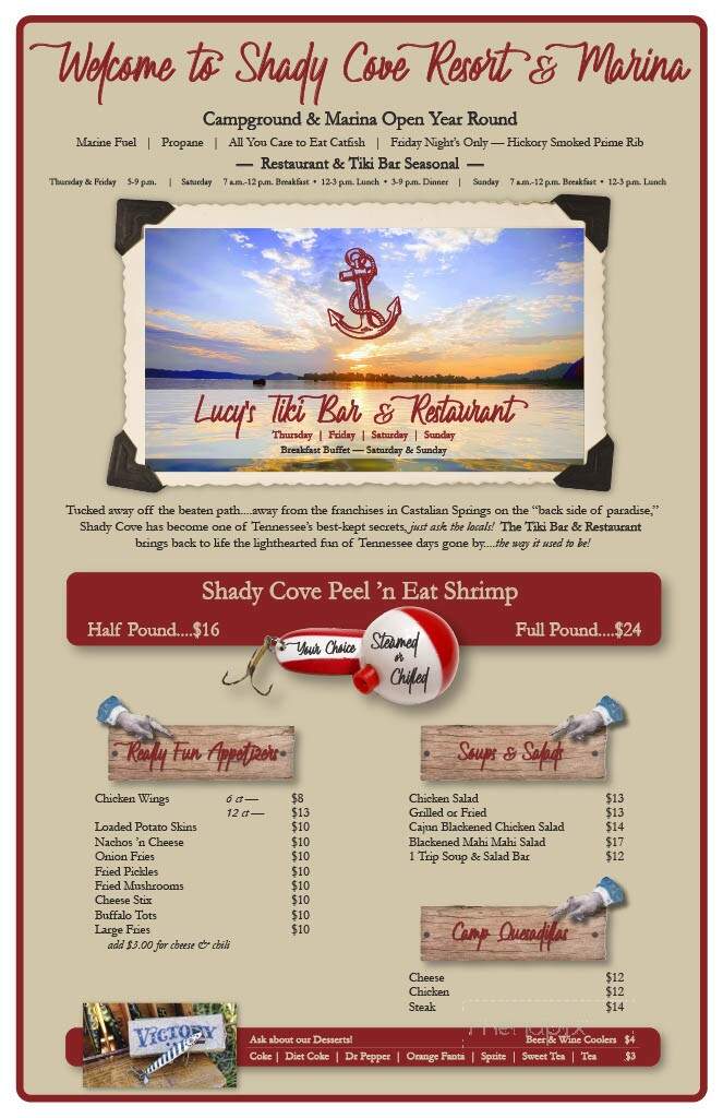 Shady Cove Campground & Marina - Castalian Springs, TN menu_pic