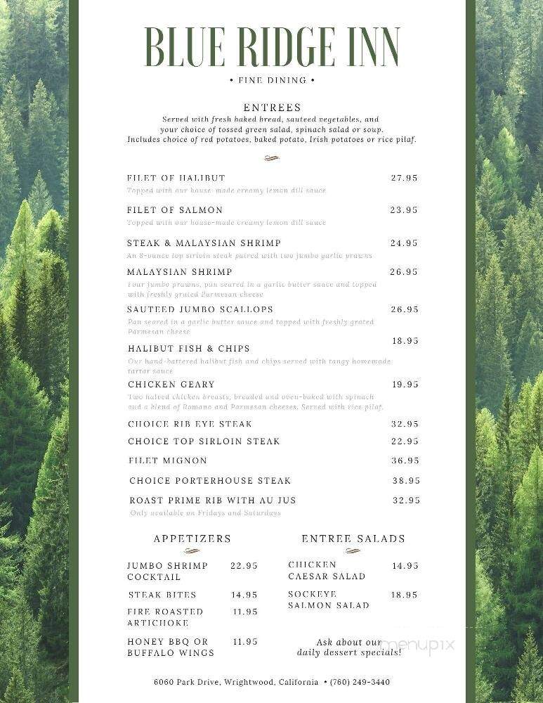 Blue Ridge Inn - Wrightwood, CA menu_pic