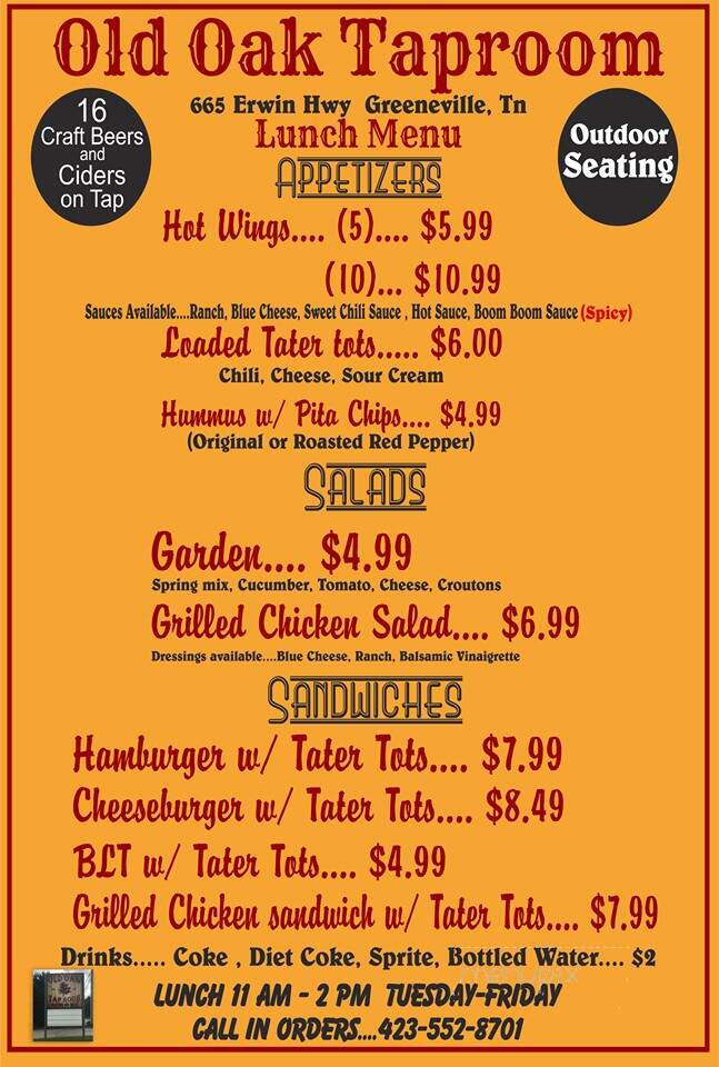 Old Oak Taproom - Greeneville, TN menu_pic