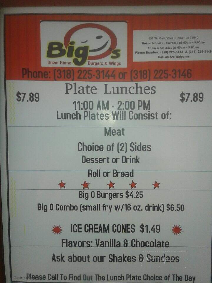 Big O's Down Home Burgers & Wings - Homer, LA