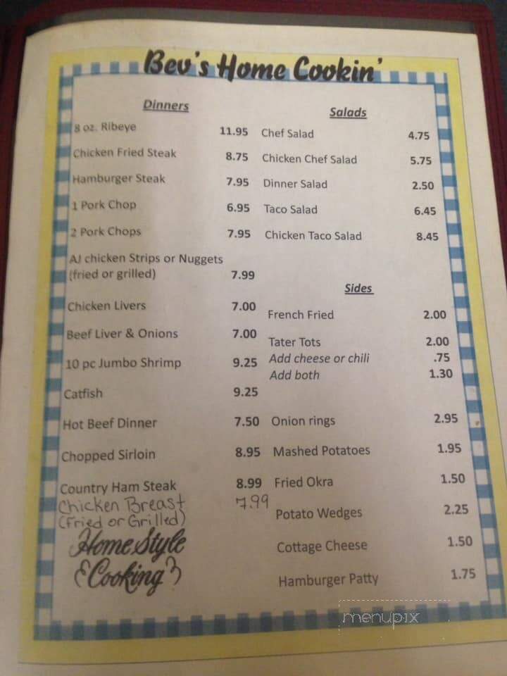 Bev's Home Cooking - Wister, OK menu_pic