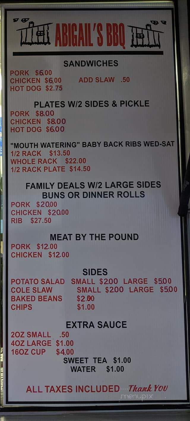 Abigail's Smoke Shack & BBQ - Mosheim, TN menu_pic
