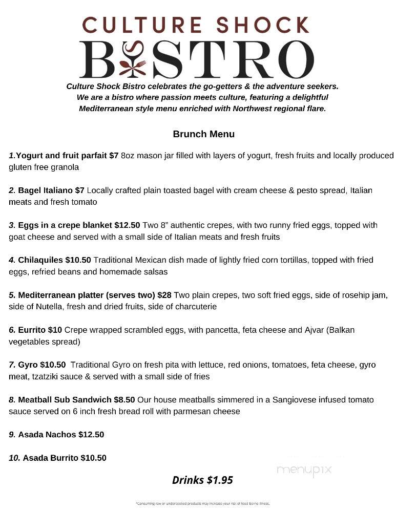 Culture Shock Bistro - Kennewick, WA menu_pic
