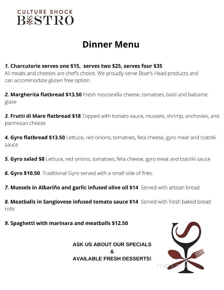 Culture Shock Bistro - Kennewick, WA menu_pic