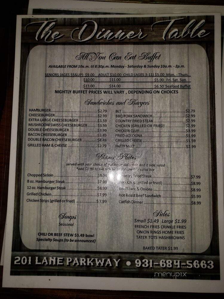 The Dinner Table - Shelbyville, TN menu_pic