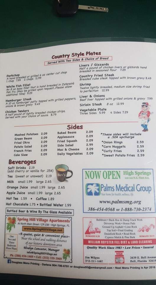 Bev's Better Burgers - High Springs, FL menu_pic
