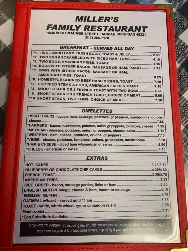 Miller's Family Restaurant - Adrian, MI menu_pic