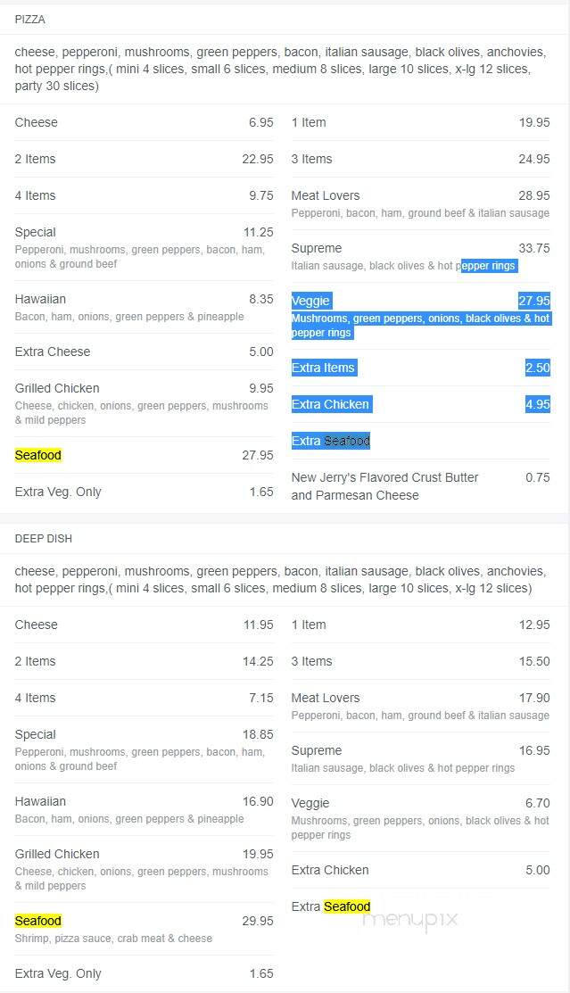 Jerry's Pizza & Barbecue - Detroit, MI menu_pic