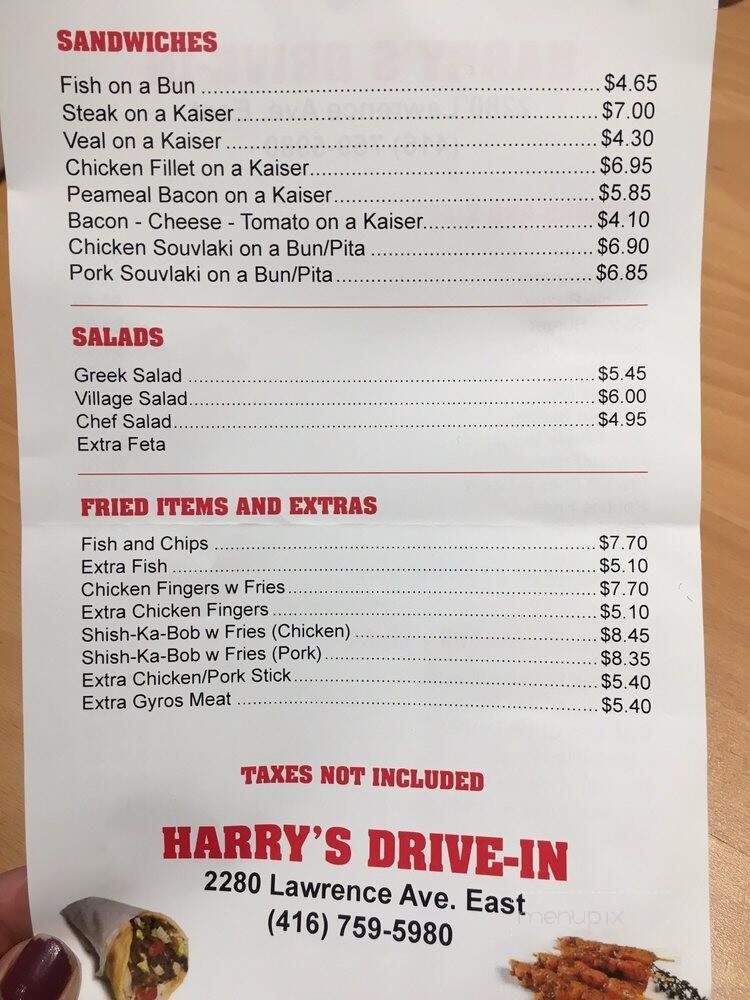 Harry's Drive-in - Toronto, ON menu_pic