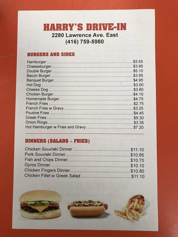 Harry's Drive-in - Toronto, ON menu_pic