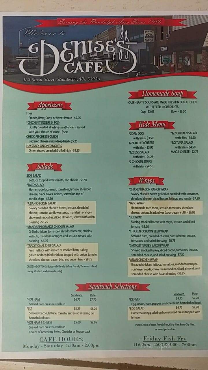 Denise's Cafe - Randolph, WI menu_pic