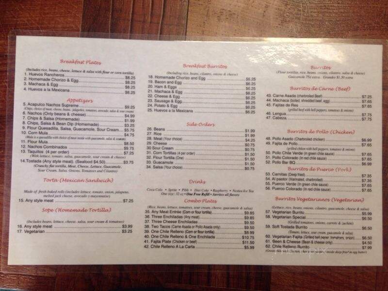 La Costena De Acapulco Restaurant - Oroville, CA menu_pic