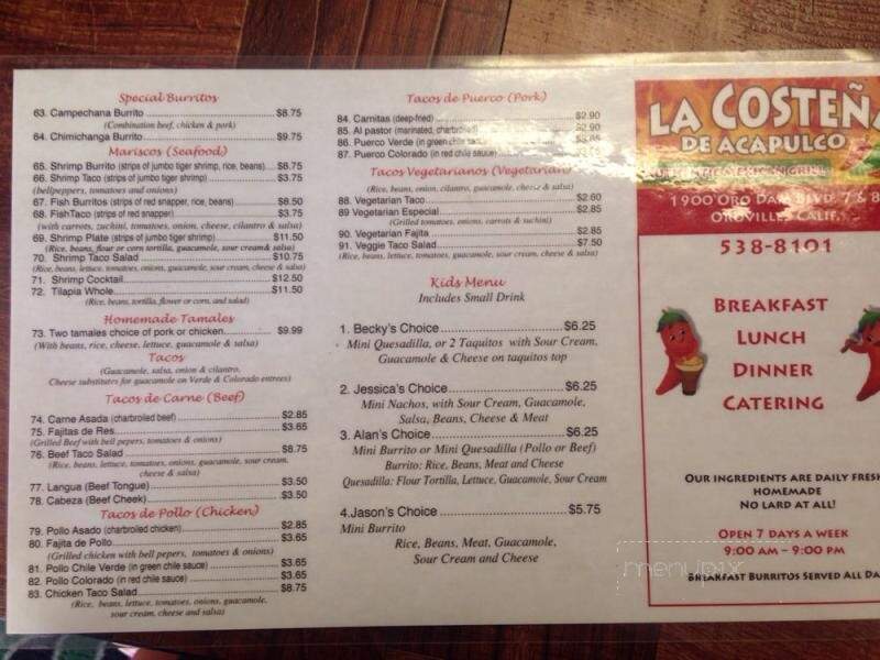 La Costena De Acapulco Restaurant - Oroville, CA menu_pic