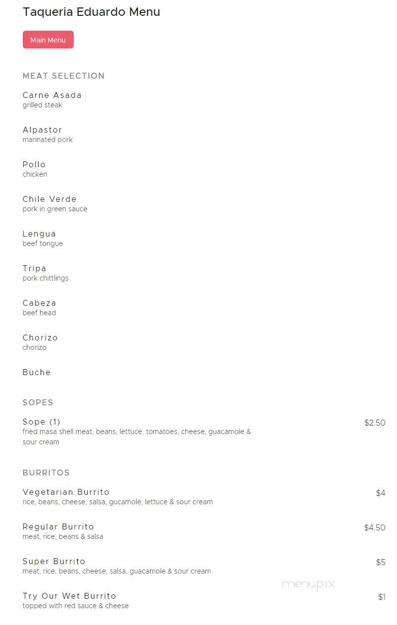 Taqueria Eduardo - San Jose, CA menu_pic