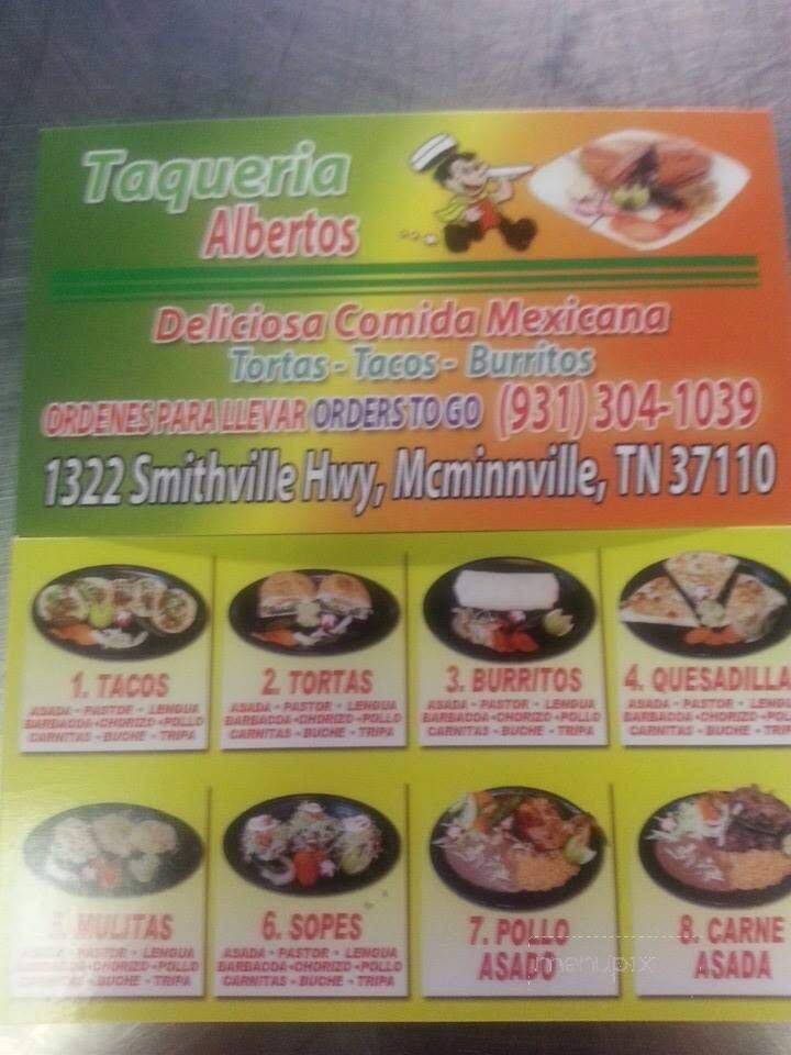 Taqueria Alberto's - McMinnville, TN menu_pic