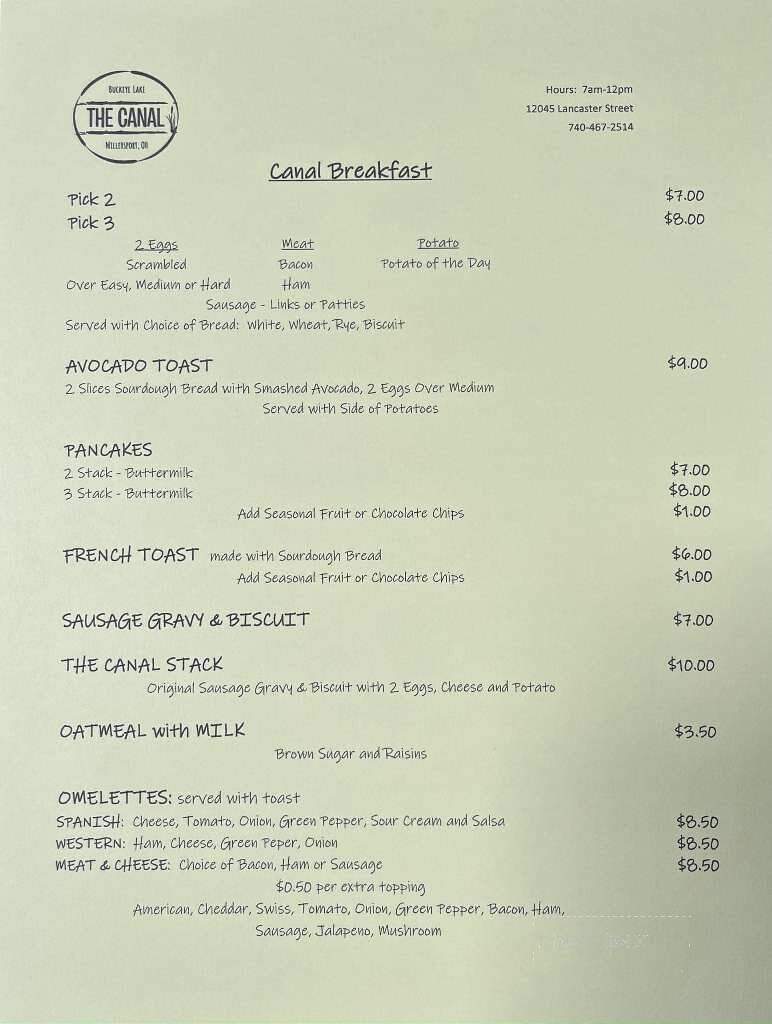 Old Canal Restaurant - Millersport, OH menu_pic
