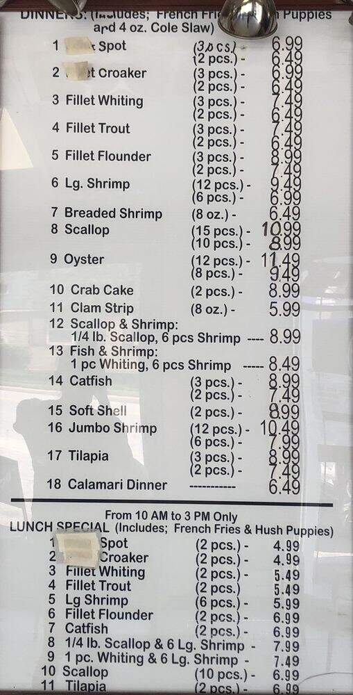 Martin Seafood - Hampton, VA menu_pic