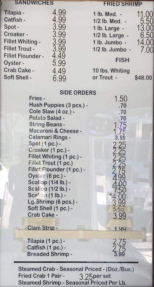 Martin Seafood - Hampton, VA menu_pic