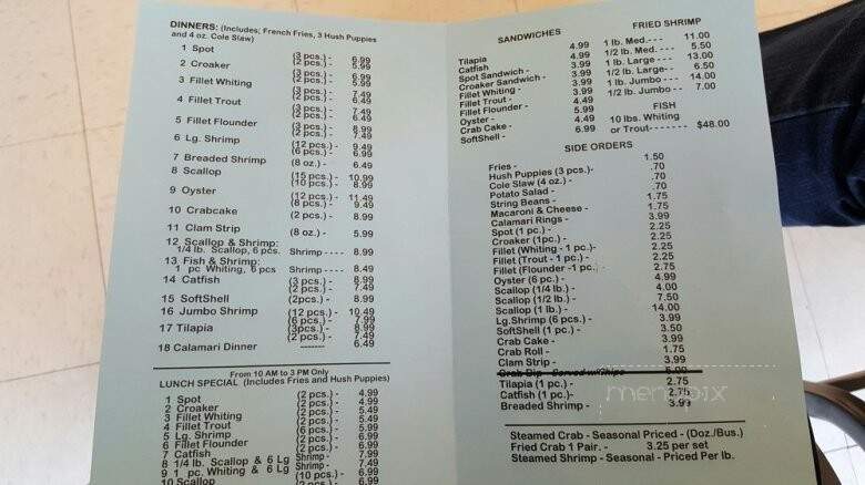 Martin Seafood - Hampton, VA menu_pic