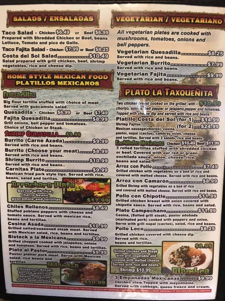 Costa Del Sol - Greeneville, TN menu_pic