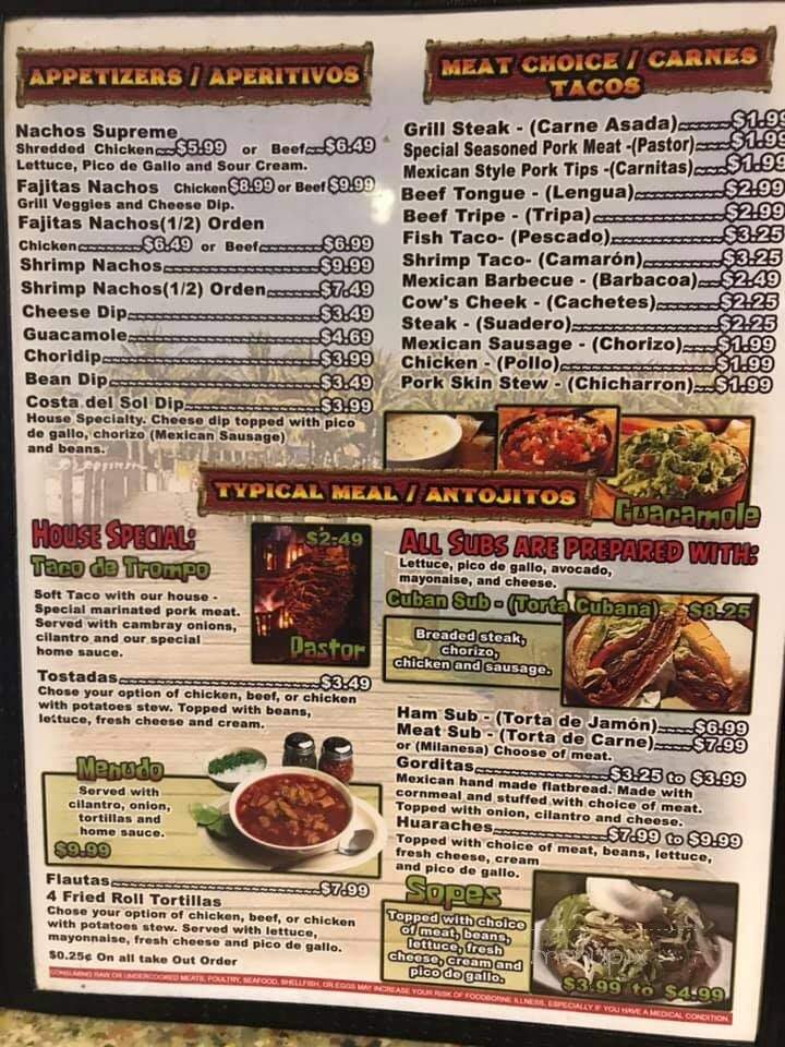Costa Del Sol - Greeneville, TN menu_pic