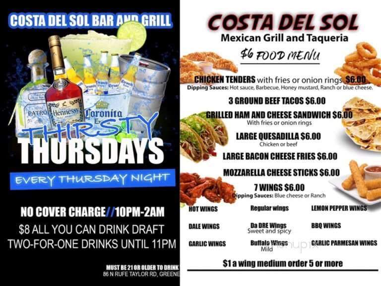 Costa Del Sol - Greeneville, TN menu_pic
