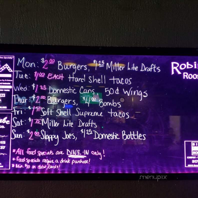 Robin's Roost - Jackson, MI menu_pic