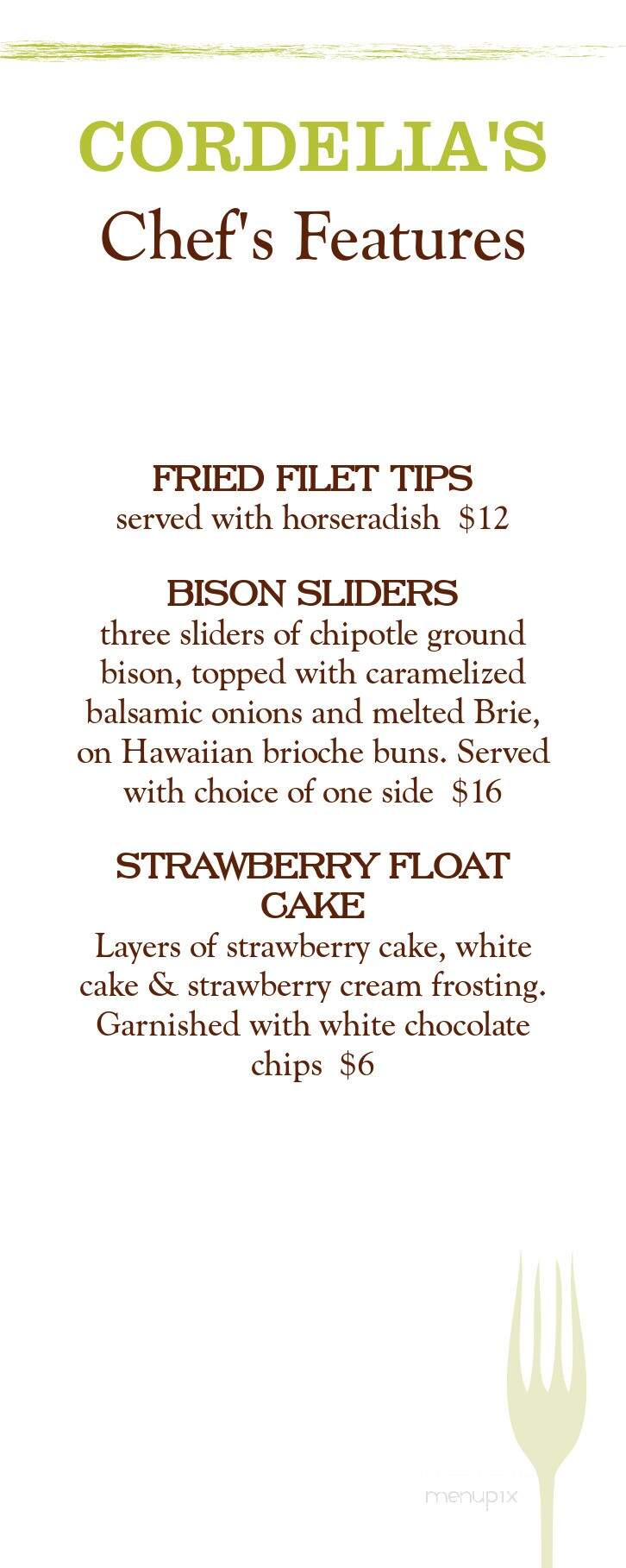 Cordelia's - Cordele, GA menu_pic