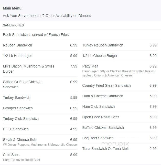 Mo's Family Restaurant - Lake Panasoffkee, FL menu_pic