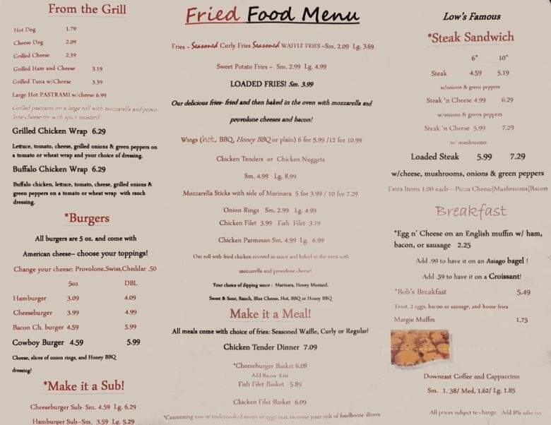 Low's Pizza & Sandwiches - Bar Mills, ME menu_pic