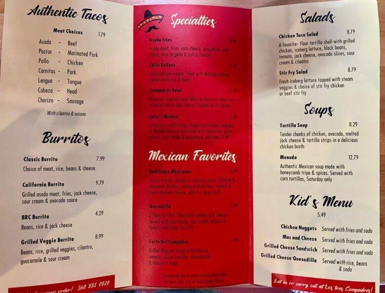 Los Tres Compadres - Kingston, WA menu_pic