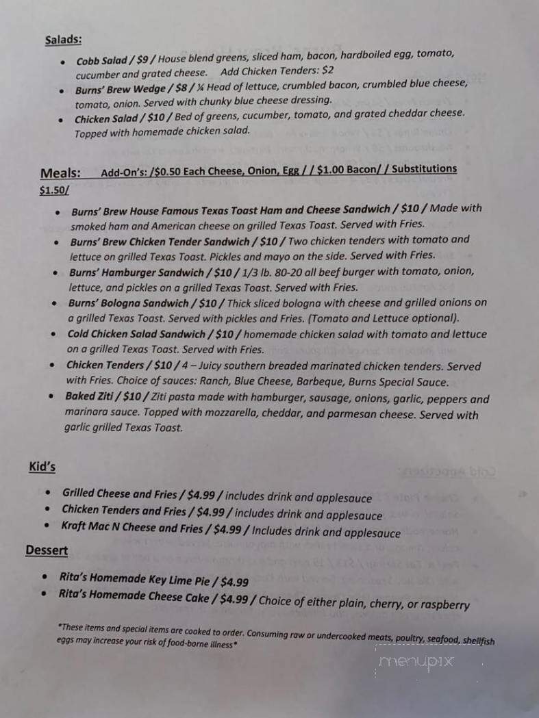 Burns' Brew House - Port Clinton, OH menu_pic