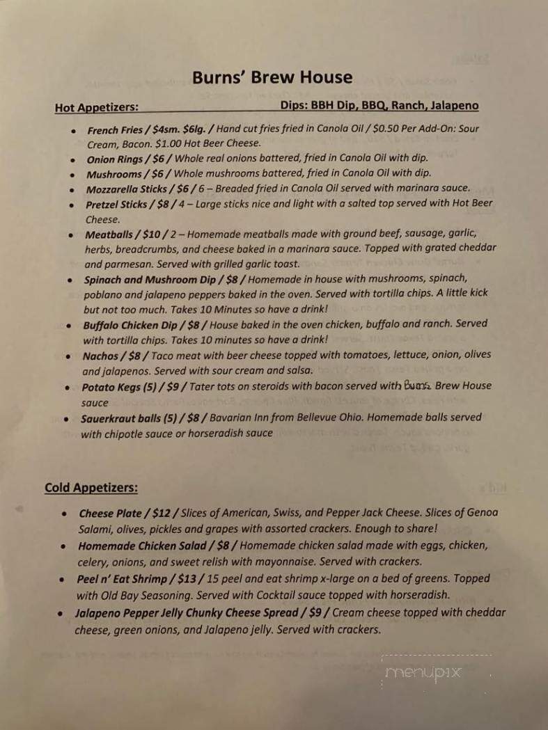 Burns' Brew House - Port Clinton, OH menu_pic
