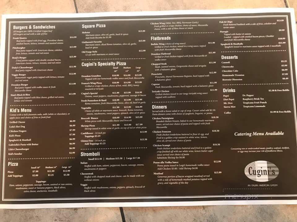 Cugini's - Mountain Top, PA menu_pic