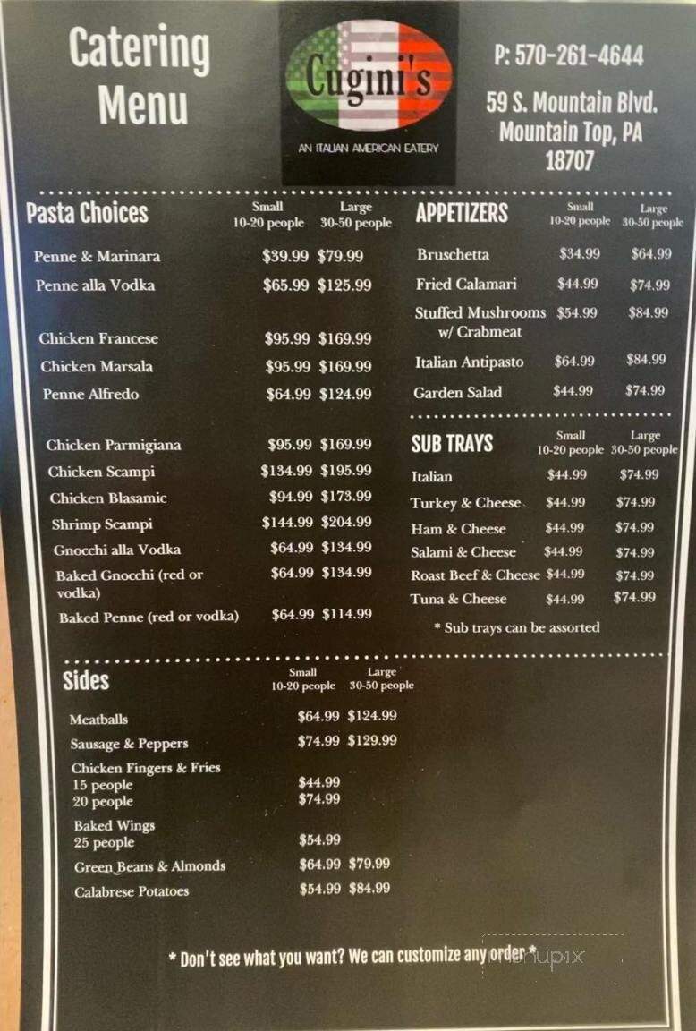 Cugini's - Mountain Top, PA menu_pic