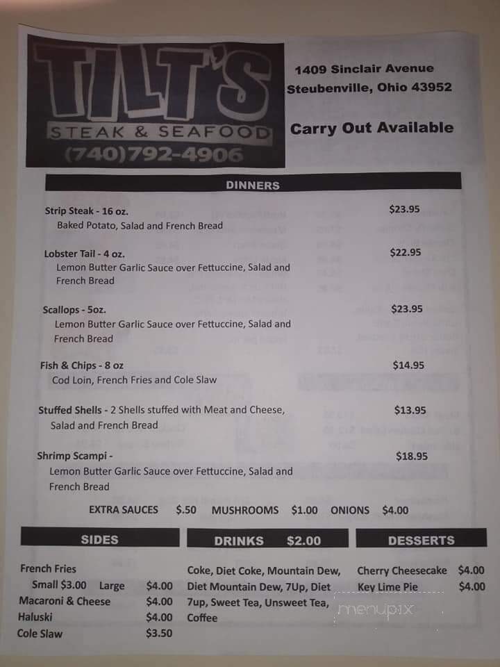 Tilts Steak and Seafood - Steubenville, OH menu_pic