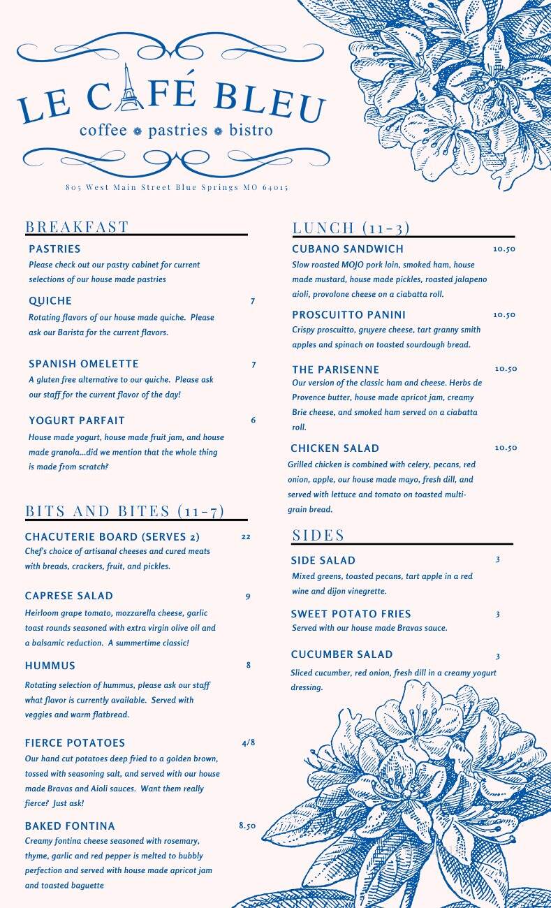Le Cafe Bleu - Blue Springs, MO menu_pic