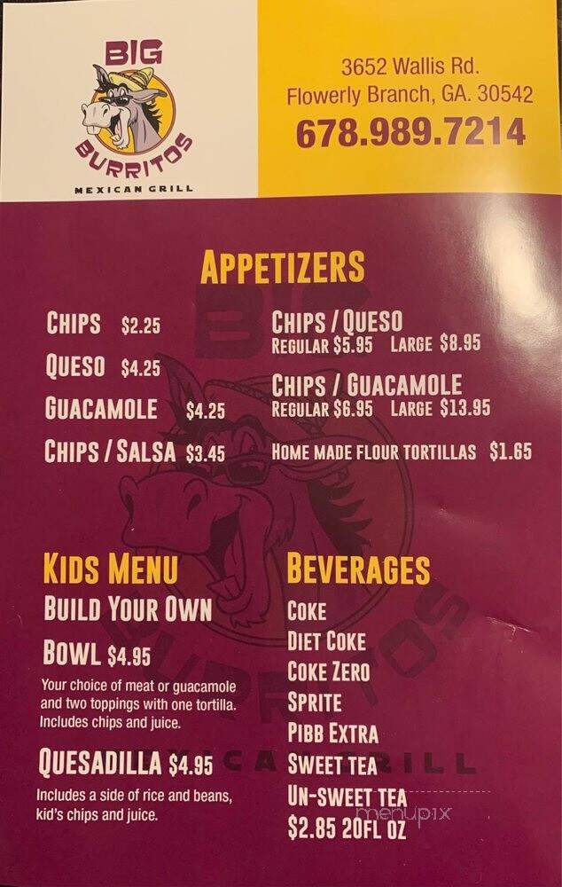 Big Burritos Mexican Grill - Flowery Branch, GA menu_pic