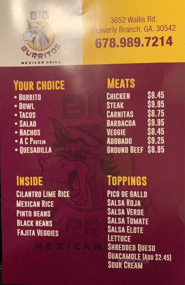 Big Burritos Mexican Grill - Flowery Branch, GA menu_pic