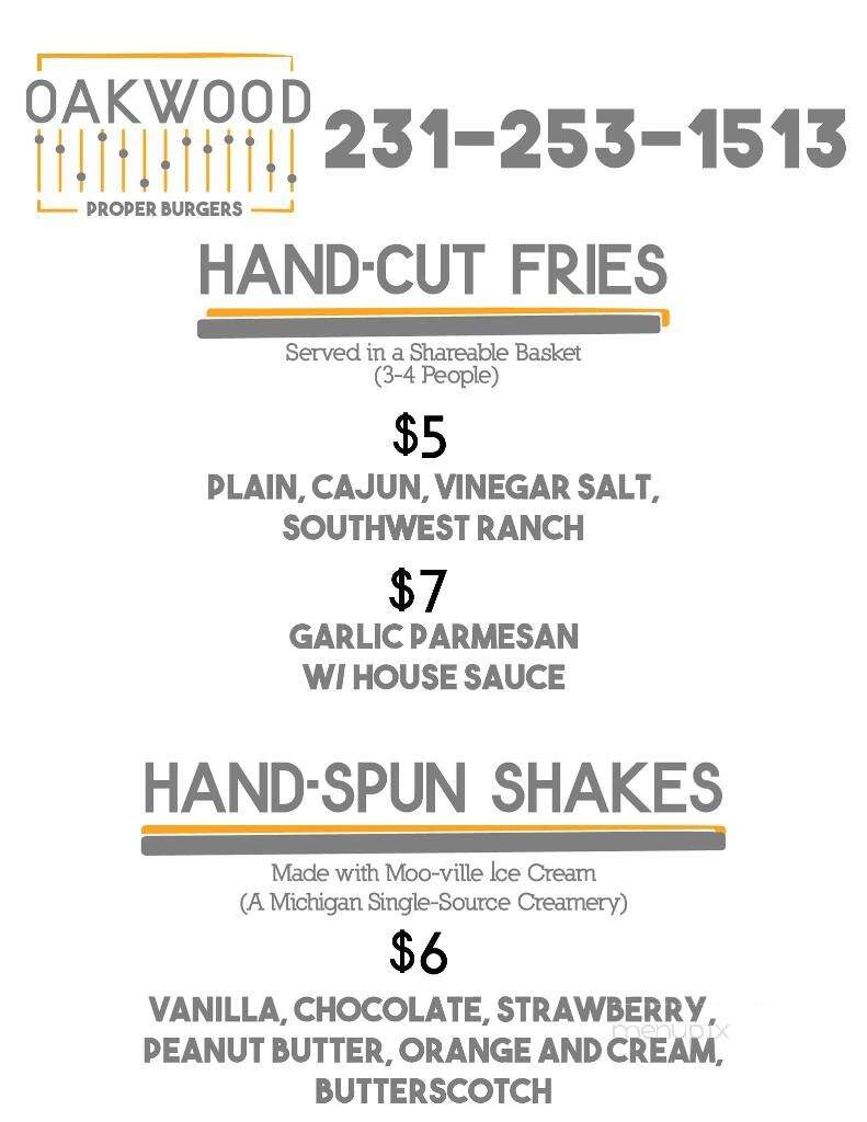 Oakwood Proper Burgers - Traverse City, MI menu_pic