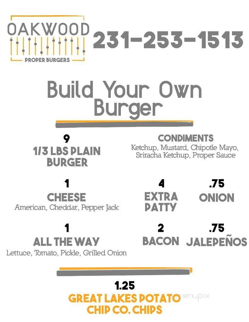 Oakwood Proper Burgers - Traverse City, MI menu_pic