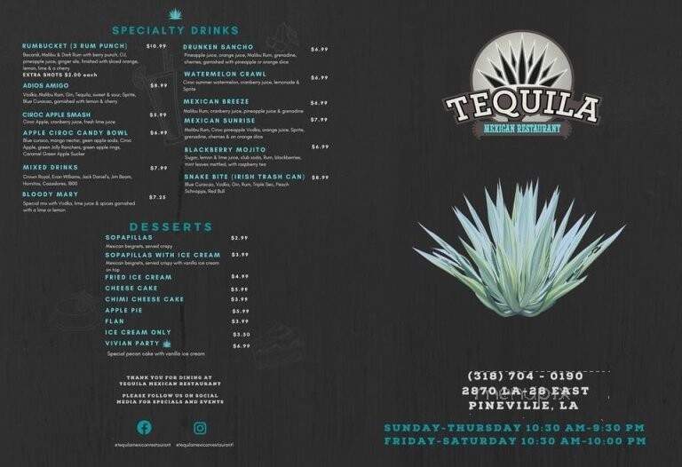 Tequila Mexican Restaurant - Pineville, LA menu_pic