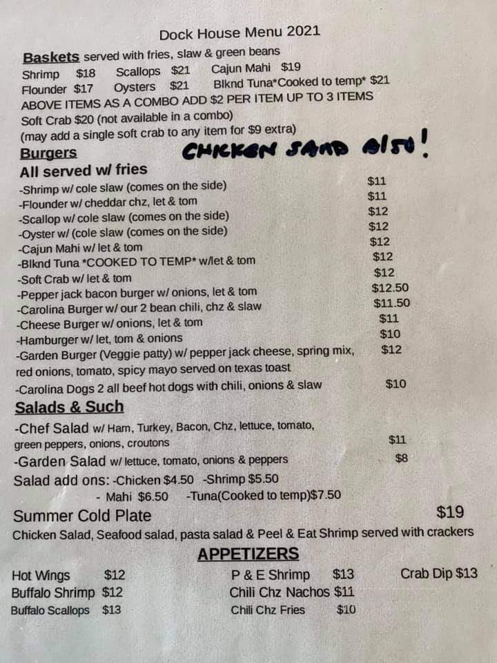 Dock House Restaurant - Beaufort, NC menu_pic