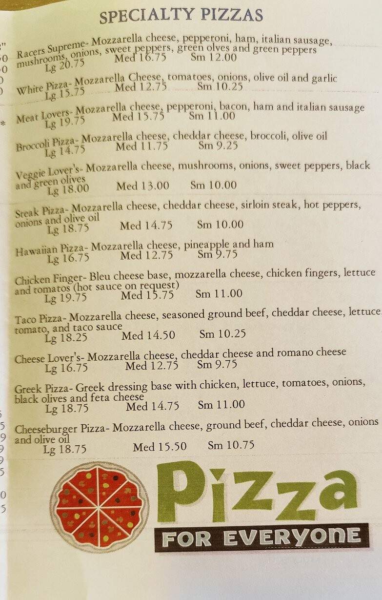 Racers Restaurant - South Dayton, NY menu_pic