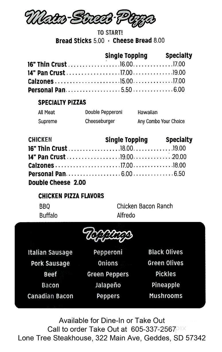 Lone Tree Steakhouse - Geddes, SD menu_pic